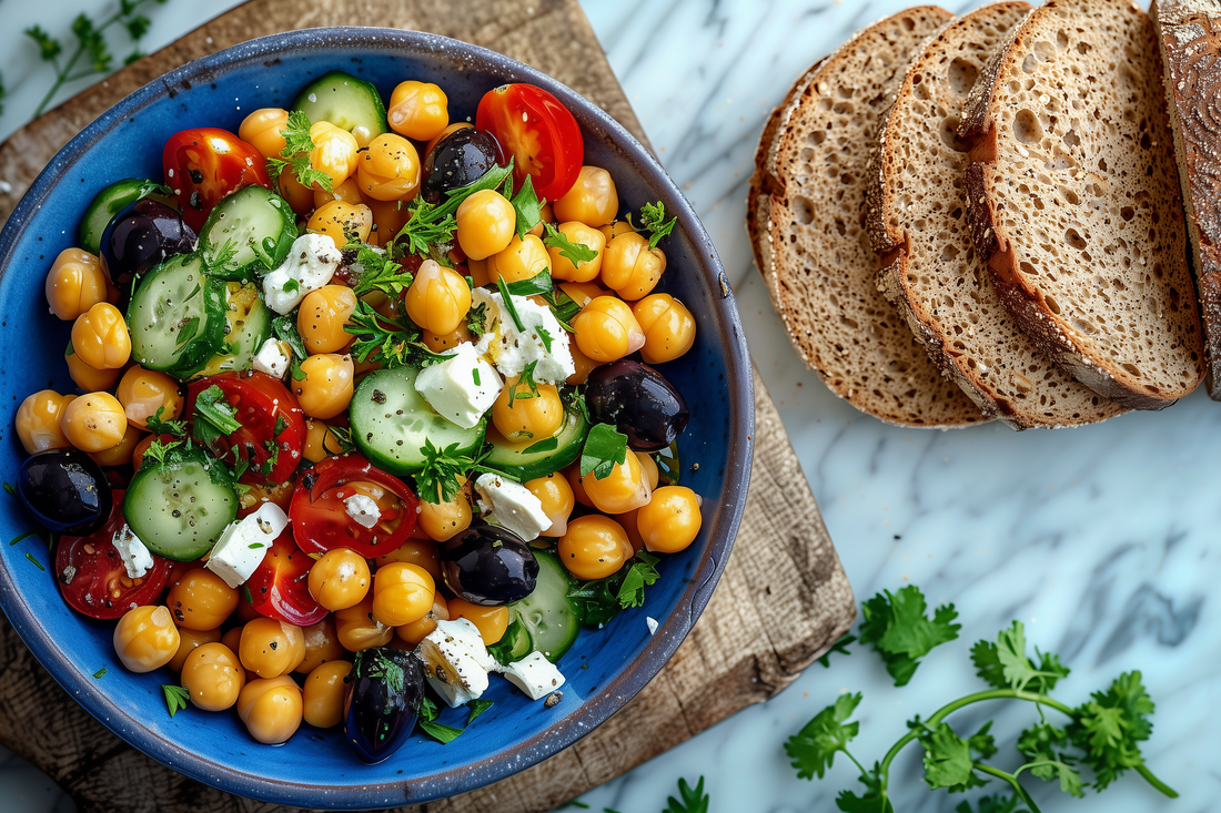 Winzerrolle mit mediterranem Kichererbsensalat